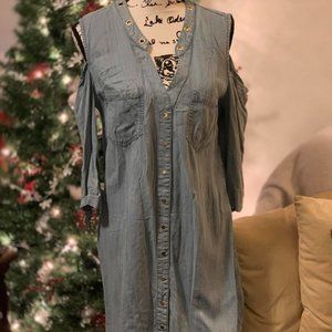 Bebe Blue Denim Long Sleeve Dress